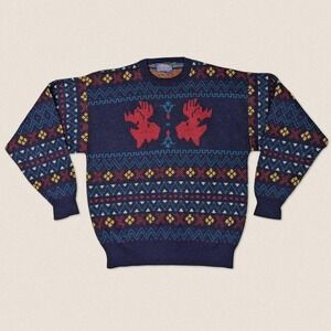 Vintage Pendleton Wool Sweater moose  Fair Isle winter crew neck Christmas